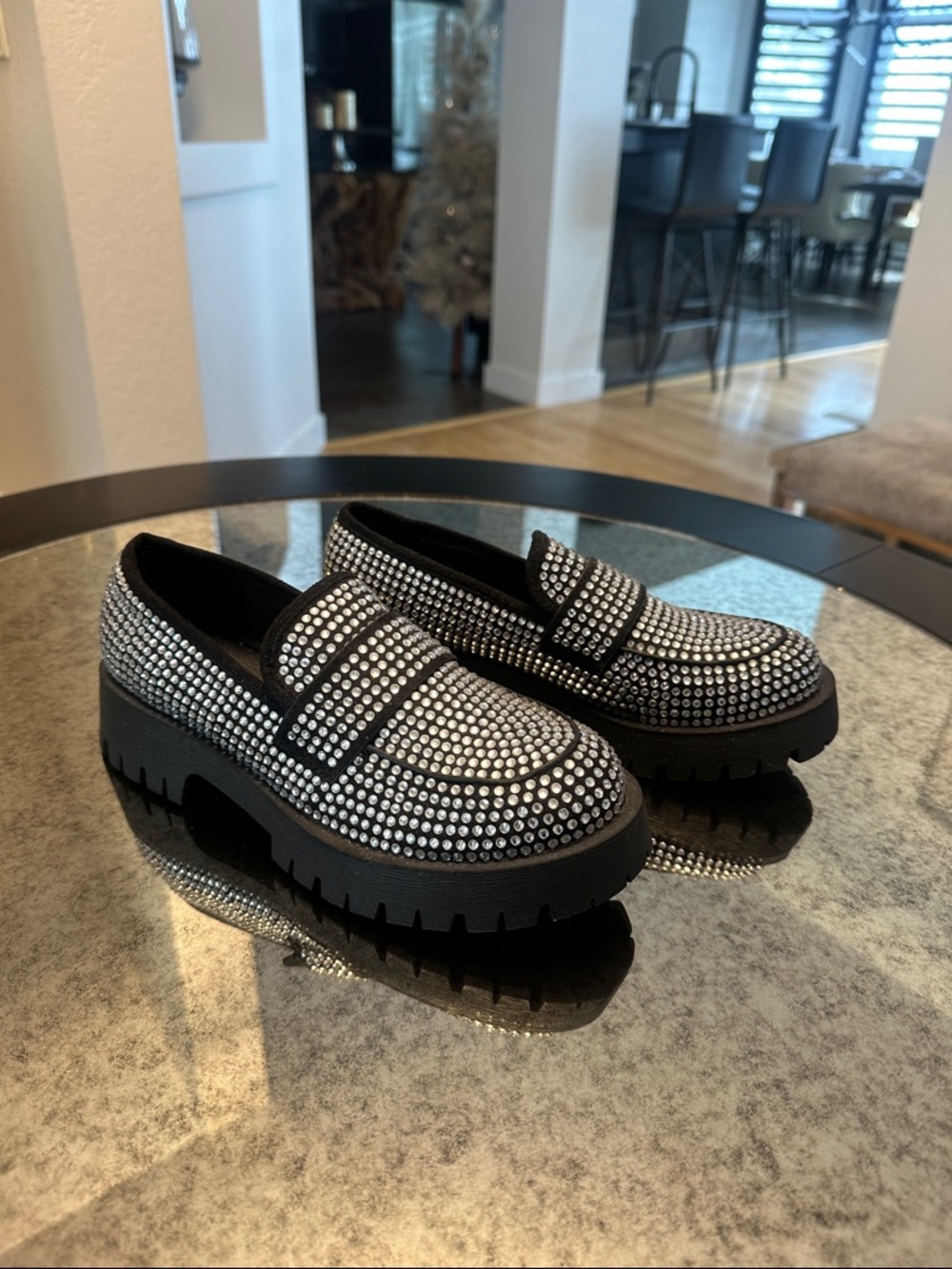 Steve Madden Black Crystal Penny Loafers